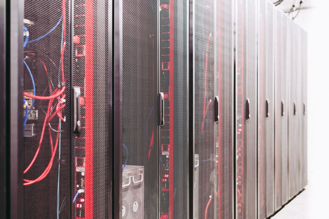 Server racks and data processing infrastructure in a data centre.