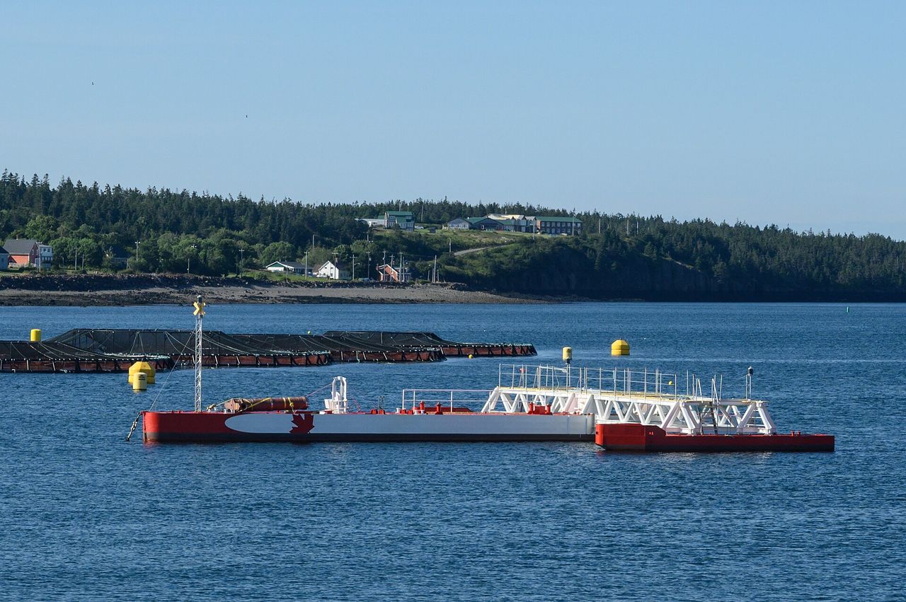The PLAT-I floating tidal energy platform at sea in Canada.