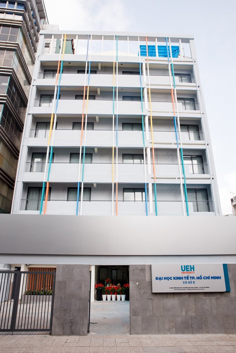 Front of Campus E, UEH, at 54 Nguyen Van Thu